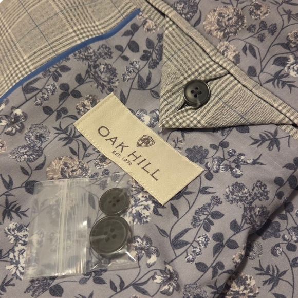 NWOT Oak Hill Men's Sport Coat Blazer 3XL 54R / 56R Gray Plaid Blue Floral - Picture 4 of 14